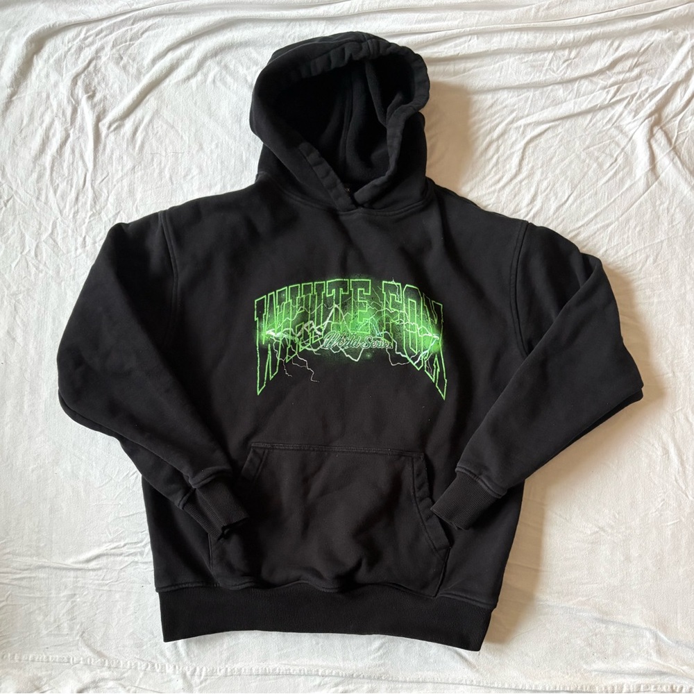 White Fox Hoodie Men’s S/M Black Green World Series Logo Jumper Sweater Skater